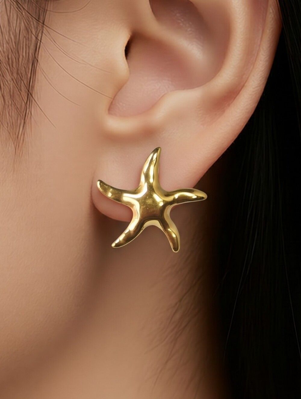Gold Starfish Stud Earrings Stainless Steel Sea Star Nautical Beach Jewelry Gift